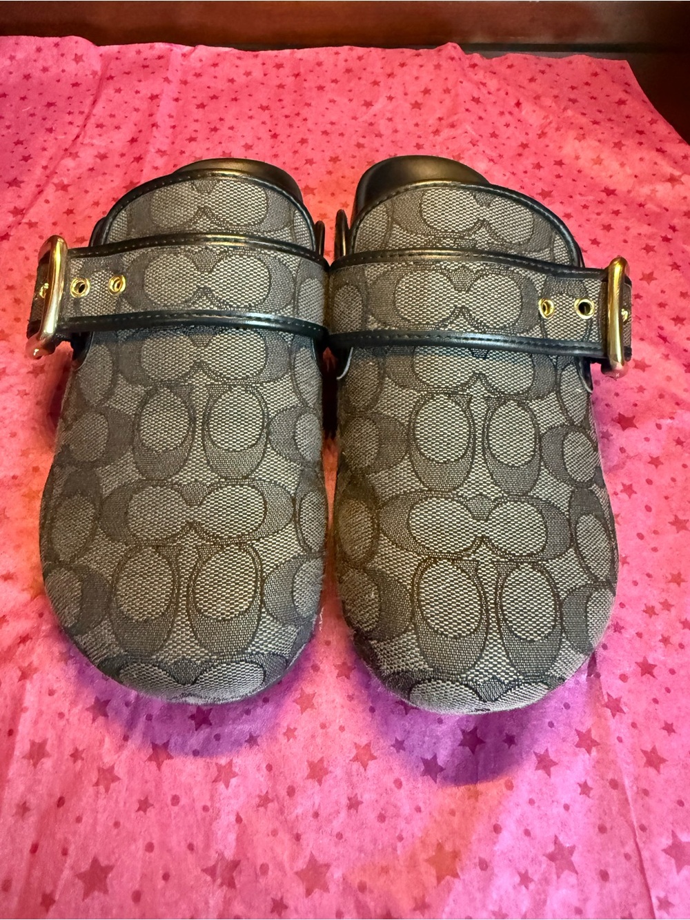 Coach Gray Logo Clog with Buckle Strap